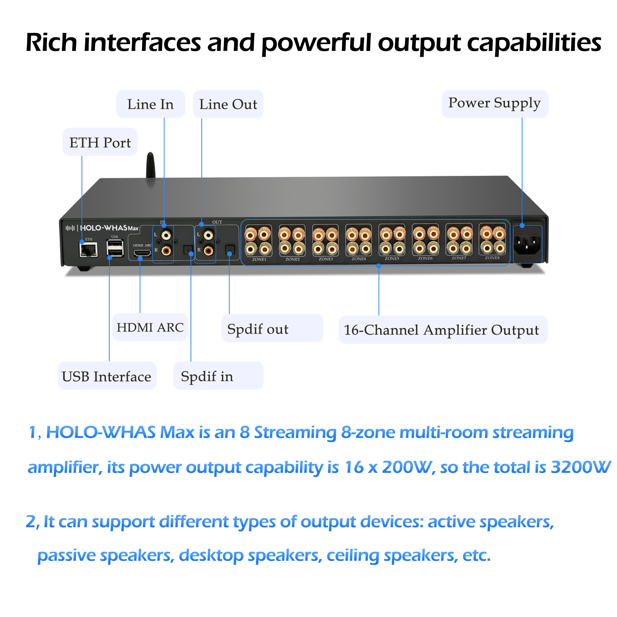 HOLO-WHAS max with rich interfaces and powerful output capabilities